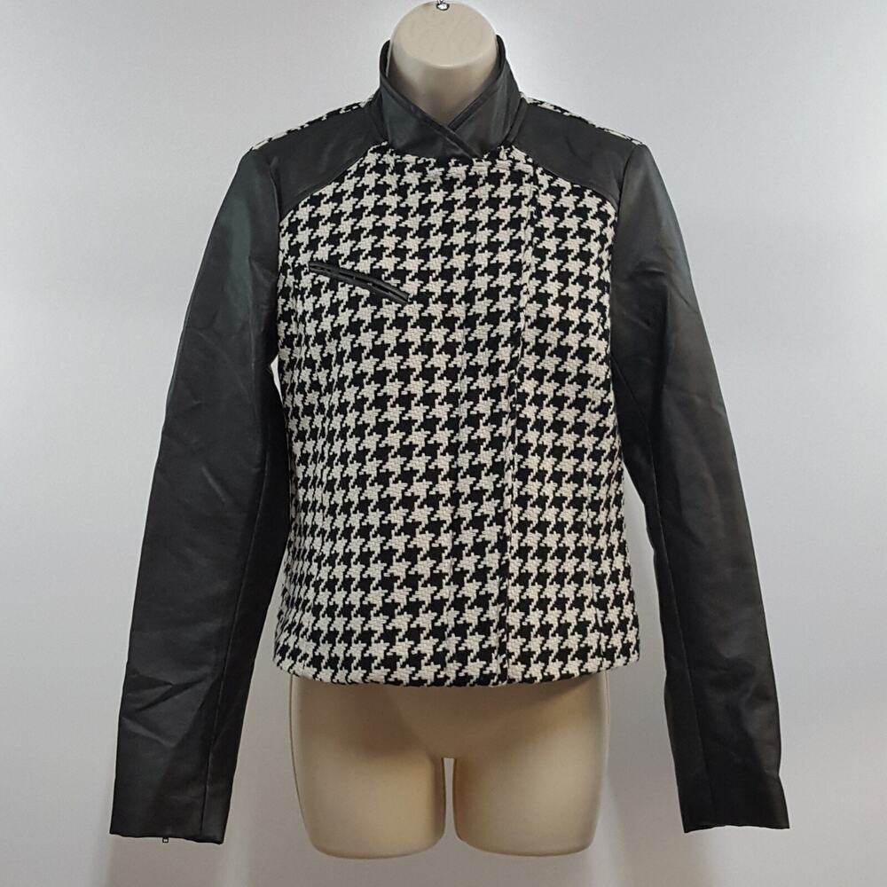 a.n.a. A New Approach Women S Jacket Tweed Black White Houndstooth Zip Flaw Coat